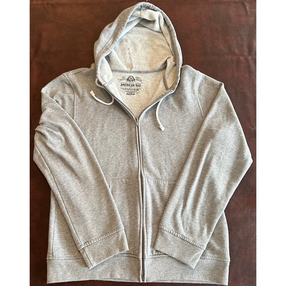 American Rag Mens Full Zip Hoodie Heather Gray Fleece Sweatshirt Size Medium